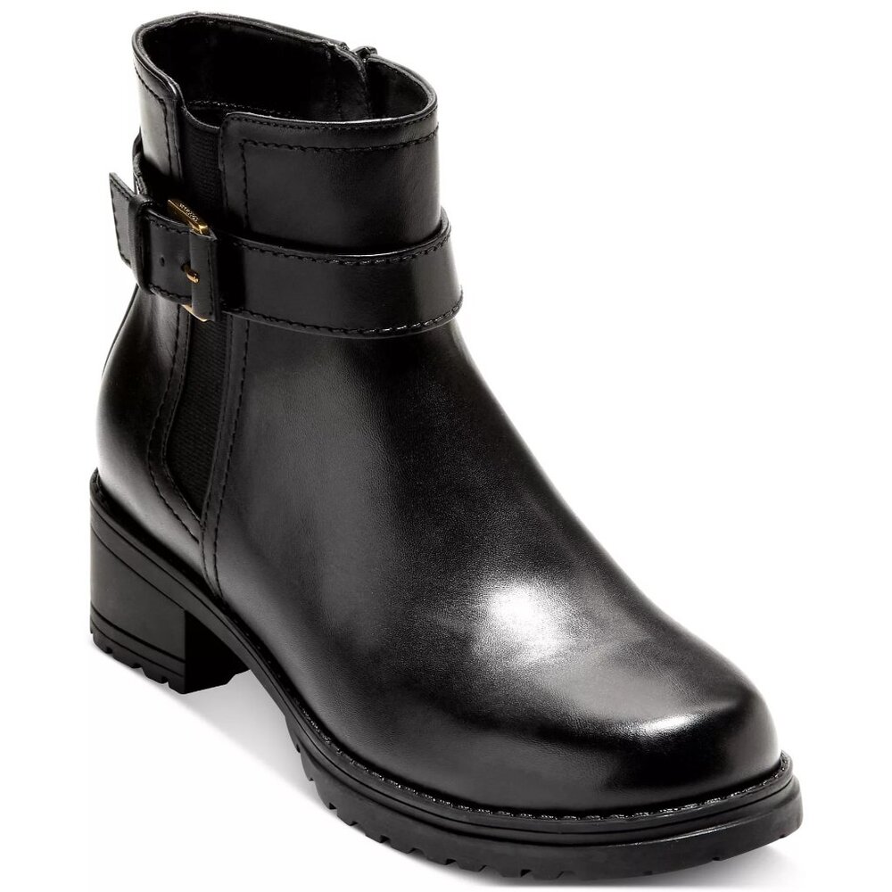 Cole Haan Black Leather Buckle Strap Ankle Booties